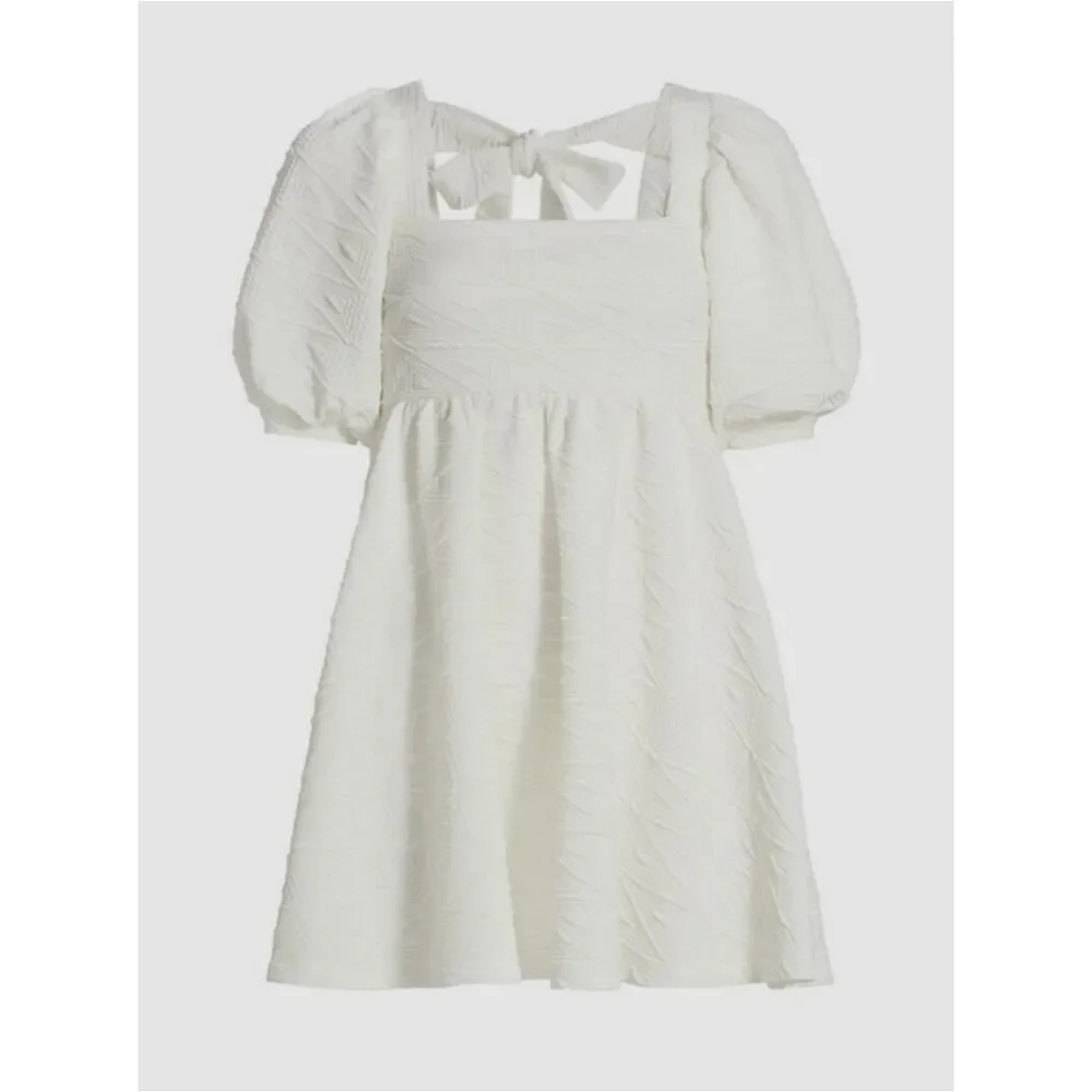 Free People White Puff Sleeve Mini Dress sz L